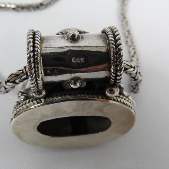 L716 Stamped 925 Silver Necklace with Blue Black Colored Stone - Picture 6 of 7